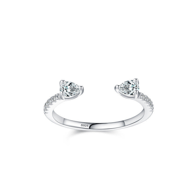 S925 Silver Full Diamond Drop-shaped Open Ring For Women