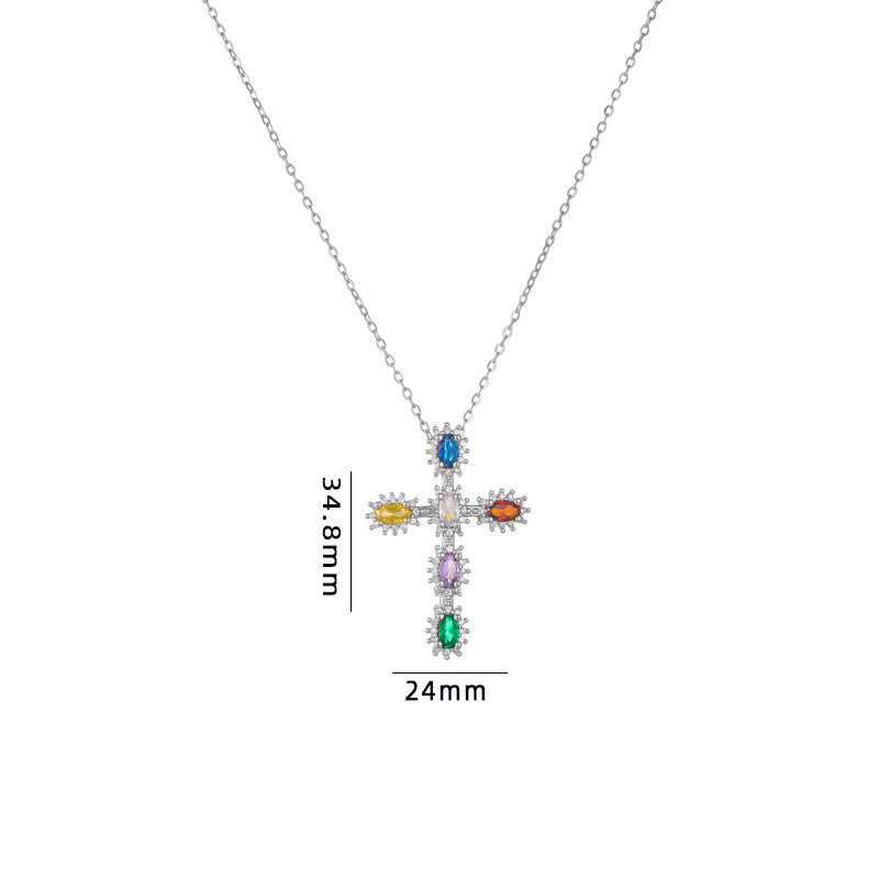 Cross Necklace Female Special-interest Design Micro Inlaid Color Zircon Pendant Clavicle Chain Accessories