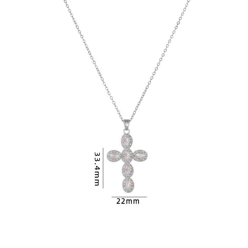 Cross Necklace Female Special-interest Design Micro Inlaid Color Zircon Pendant Clavicle Chain Accessories