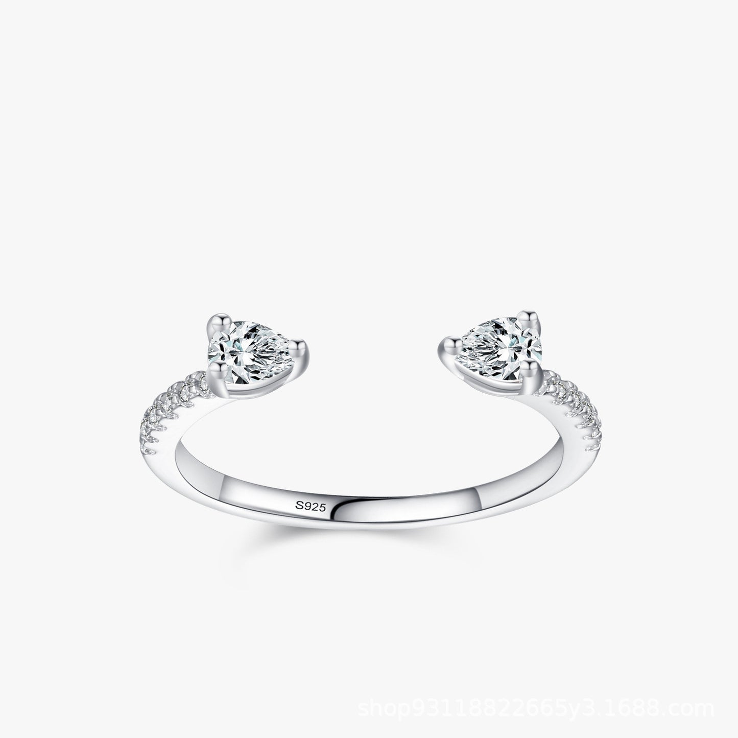 S925 Silver Full Diamond Drop-shaped Open Ring For Women