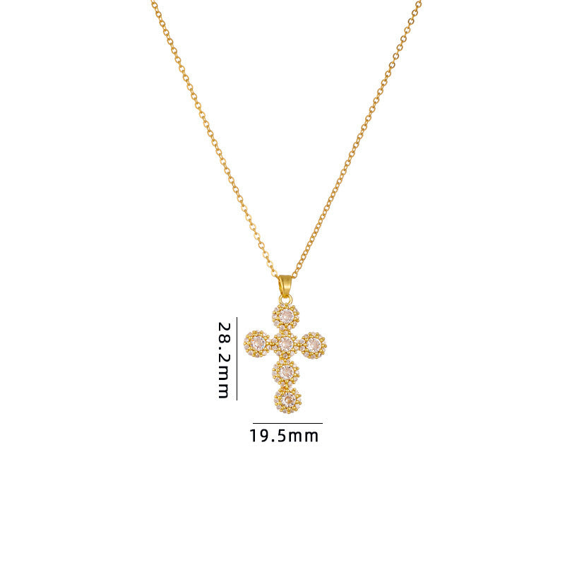 Cross Necklace Female Special-interest Design Micro Inlaid Color Zircon Pendant Clavicle Chain Accessories