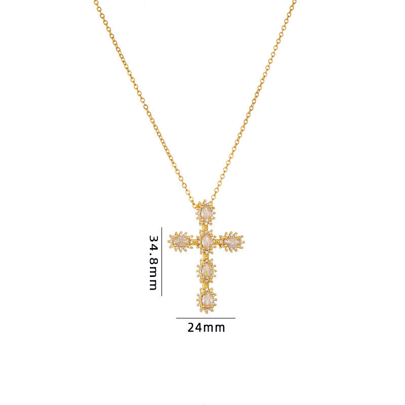 Cross Necklace Female Special-interest Design Micro Inlaid Color Zircon Pendant Clavicle Chain Accessories