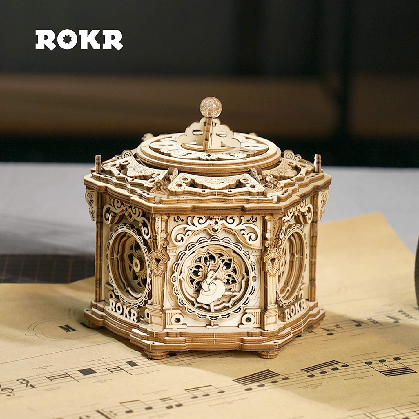 Robotime Rokr DIY Mechanical Music Box Kit 3D Wooden Puzzle Box For Adults Self-Assembly Building Project - Secret Garden