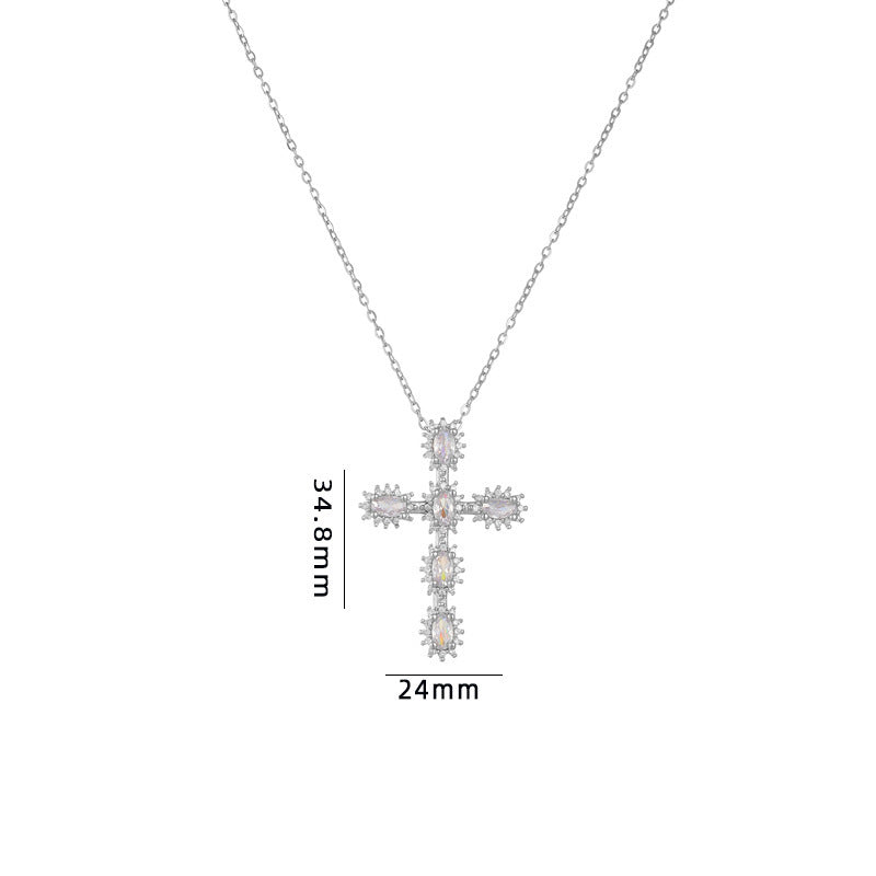 Cross Necklace Female Special-interest Design Micro Inlaid Color Zircon Pendant Clavicle Chain Accessories