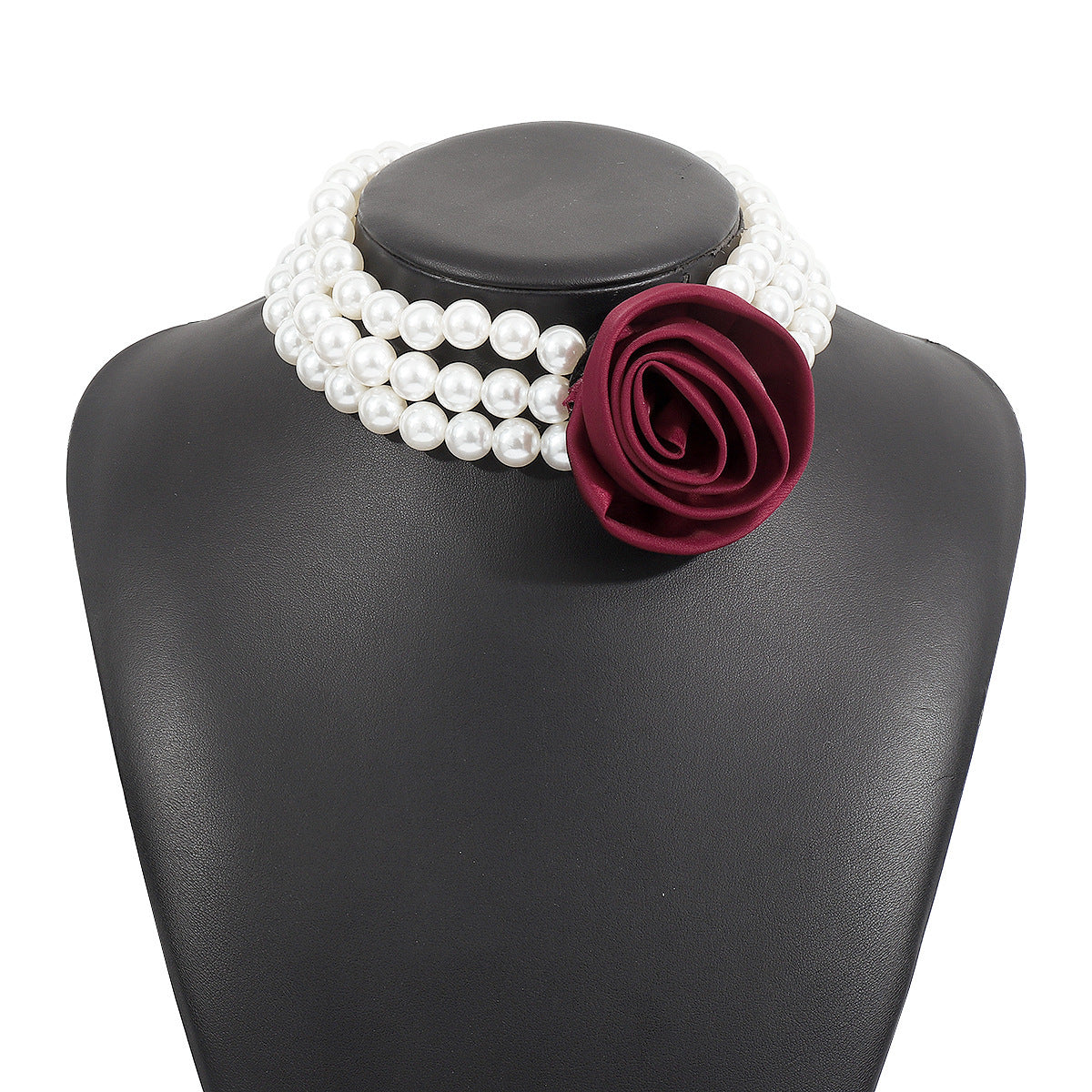 Retro Romantic Hepburn Style Pearl Necklace Rose Banquet Necklace