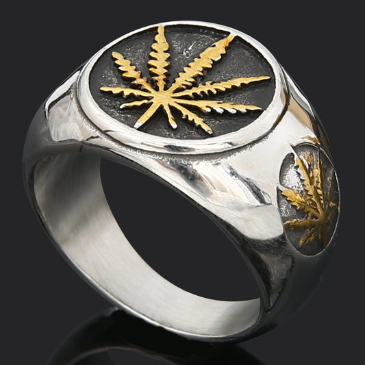 Men's Retro Leaf Titanium Steel Ring