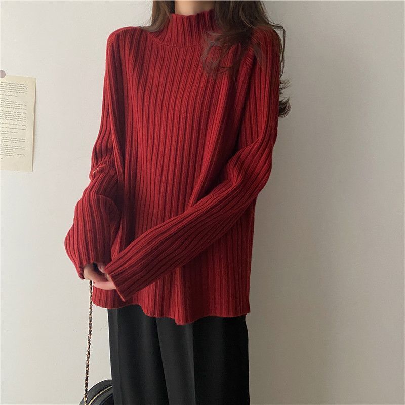 Idle Style Mock Neck Design Sense Loose Thick Inner Sweater Niche Top