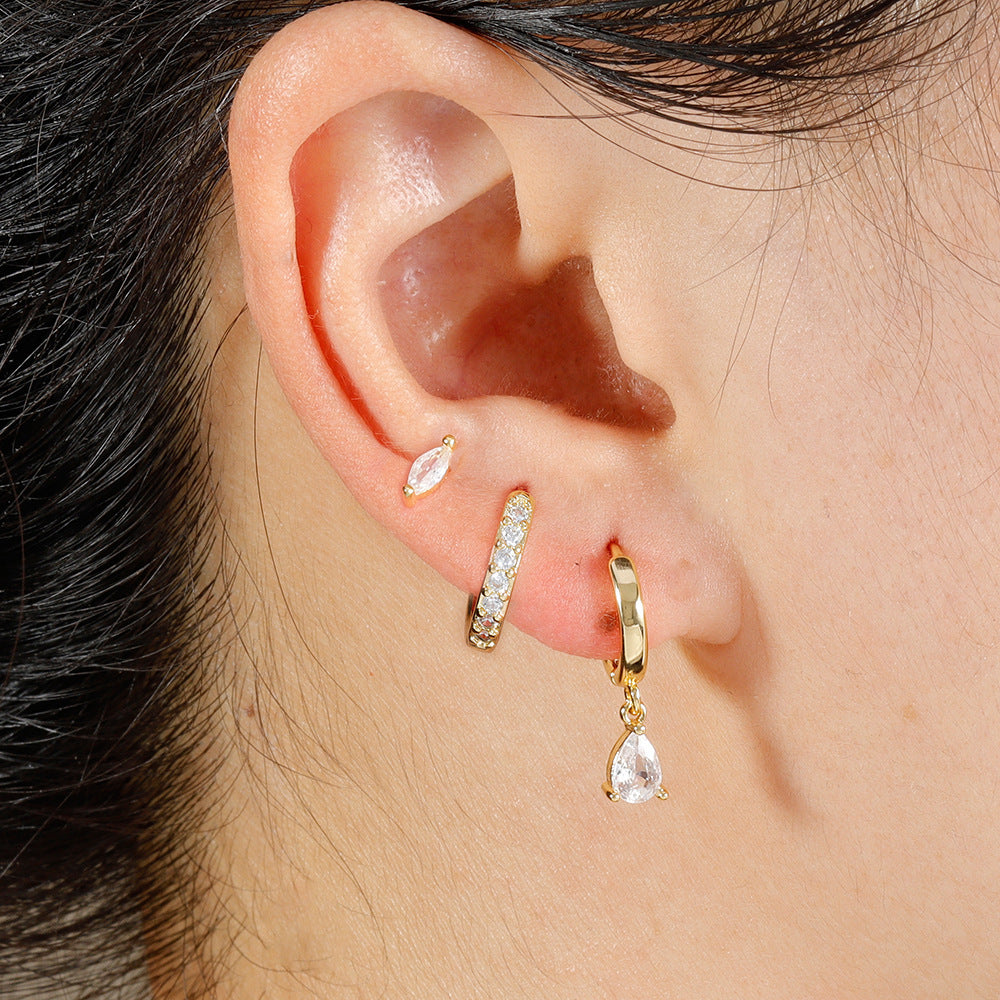 Geometric Water Drop Earrings Micro Inlaid Zirconium Ear Round