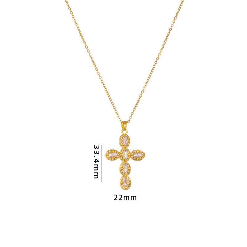 Cross Necklace Female Special-interest Design Micro Inlaid Color Zircon Pendant Clavicle Chain Accessories